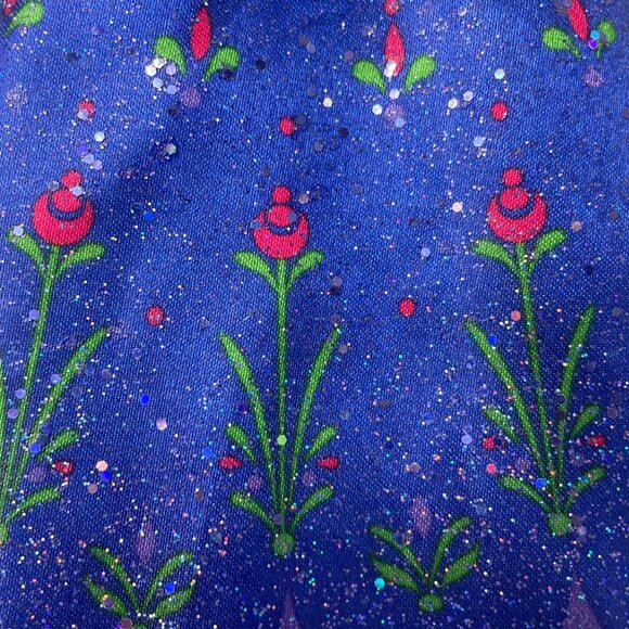 Disney Frozen Anna Doll Dress Costume Sparkly Blue Gown With Floral Pattern - Picture 3 of 4